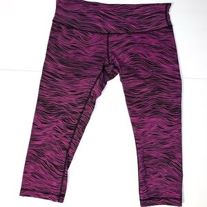 Lululemon Wunder Under Crop Leggings Life Lines Polar Pink Black Womens Sz 12